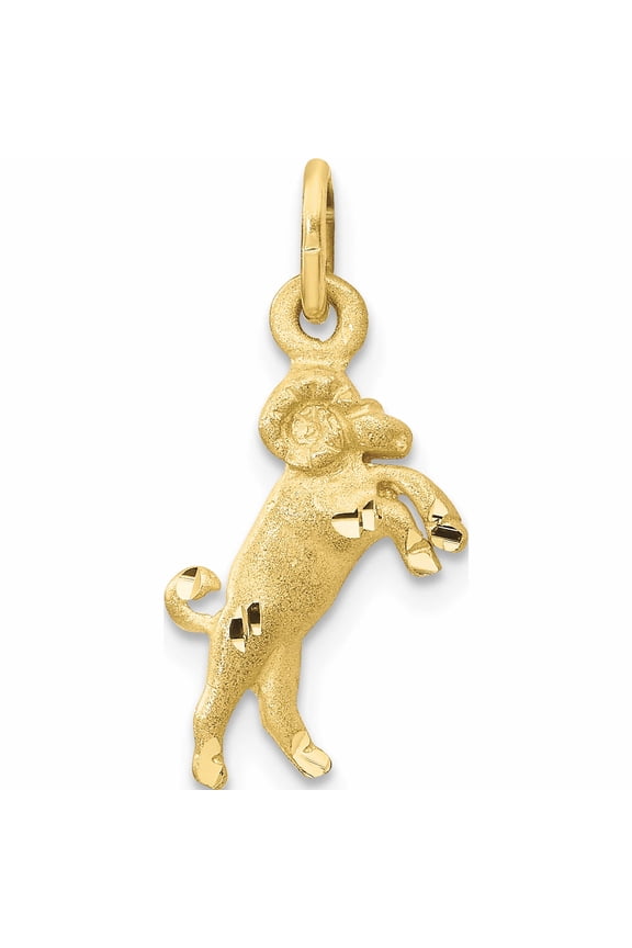 10K Yellow Gold Small Satin Diamond-cut Aries Zodiac Charm