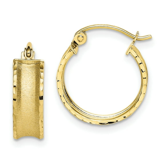 10K Yellow Gold Satin Diamond-Cut Small Thick Hoop Earrings