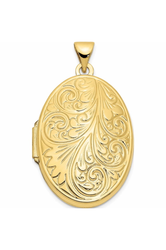10K Yellow Gold Scroll Oval Locket (33.5 X 19.65) Made In China -Jewelry By Sweet Pea
