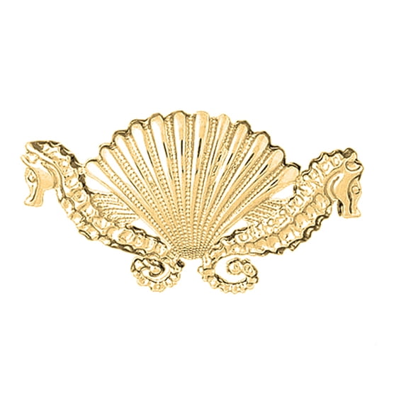 10K Yellow Gold Seahorse And Shell Pendant - 28 mm