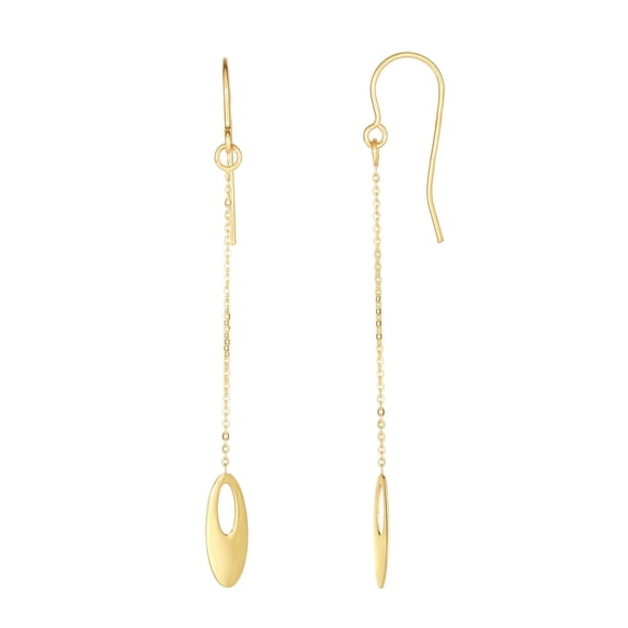 10K Yellow Gold Shiny Flat Graduated Oval Bead on Link Drop Earrings with Euro Wire