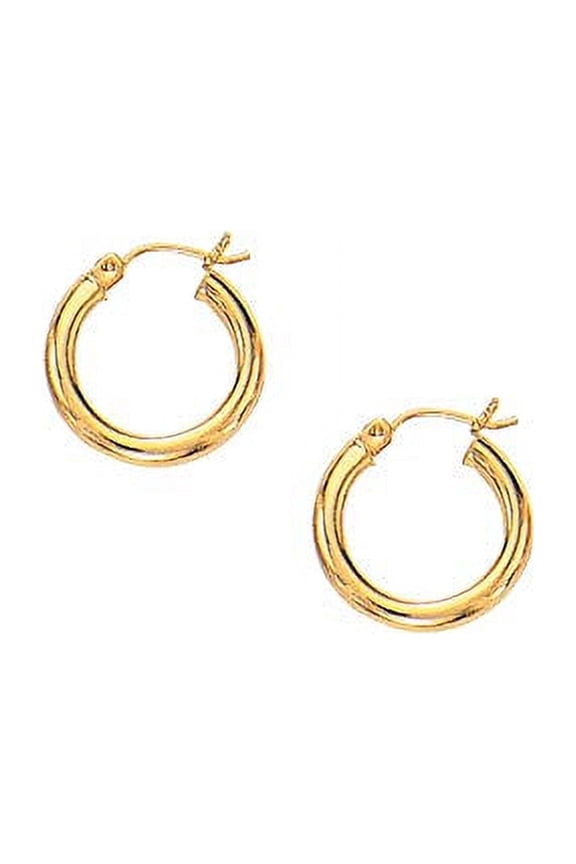 Jewelstop 10K Yellow Gold Shiny Tubular Hoop Earrings - 3x15mm, (1/8" x 9/16 Inches), 1.2gr.