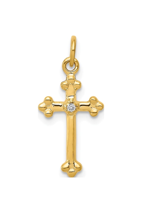 10K Yellow Gold Small Diamond Budded Cross Pendant (Width 9) (Length 21.5) - Jbsp