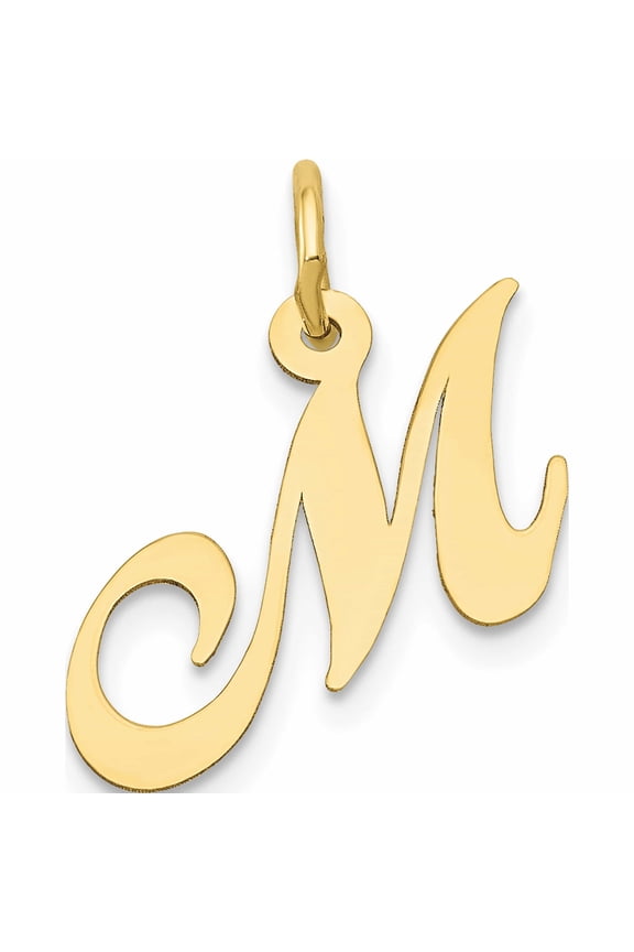 10K Yellow Gold Small Fancy Script Initial M Charm (16 X 17) Made In United States -Jewelry By Sweet Pea