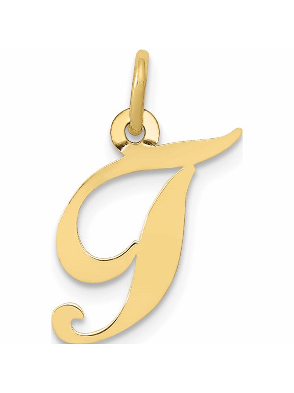 10K Yellow Gold Medium Fancy Script Initial T Charm