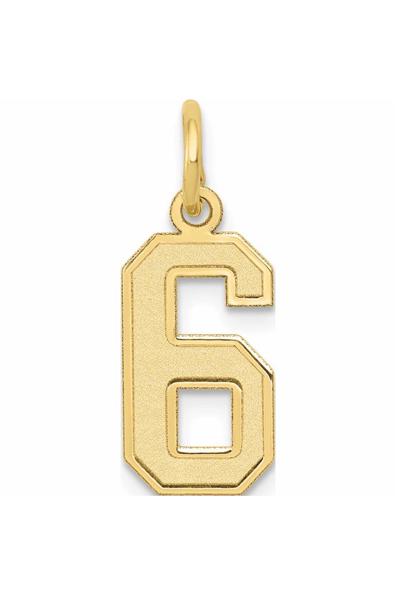 10K Yellow Gold Small Satin Number 6 Charm (18 X 7) Made In United States -Jewelry By Sweet Pea