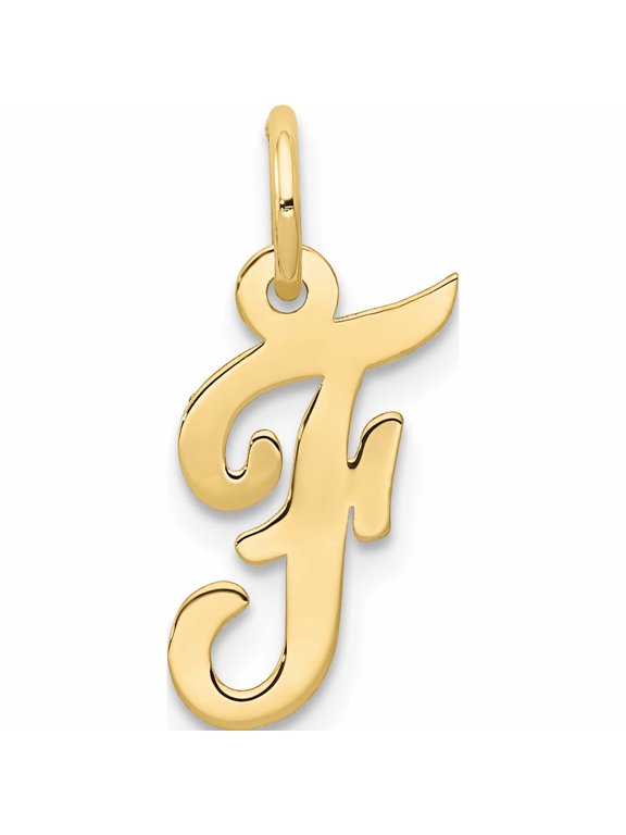 10K Yellow Gold Small Script Initial F Charm