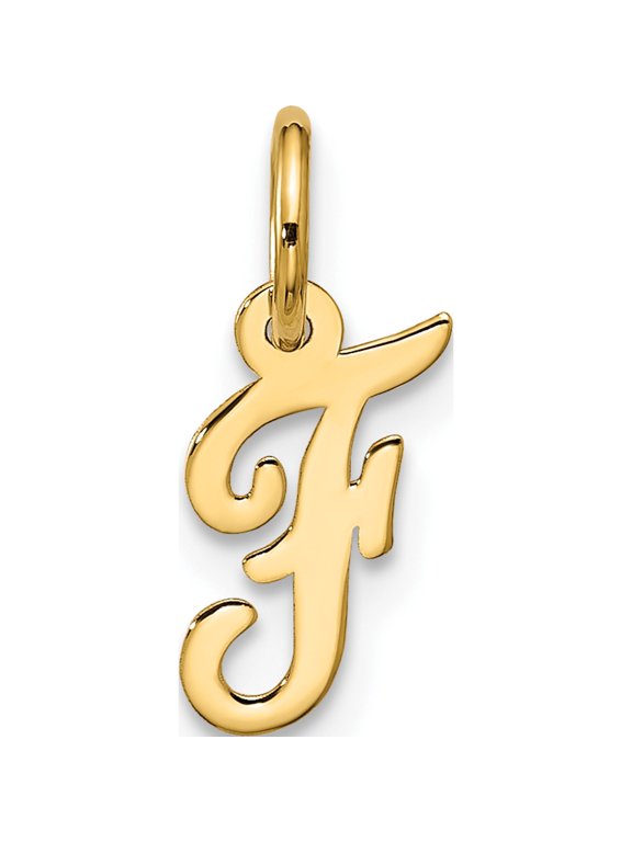 10K Yellow Gold Small Script Initial F Charm