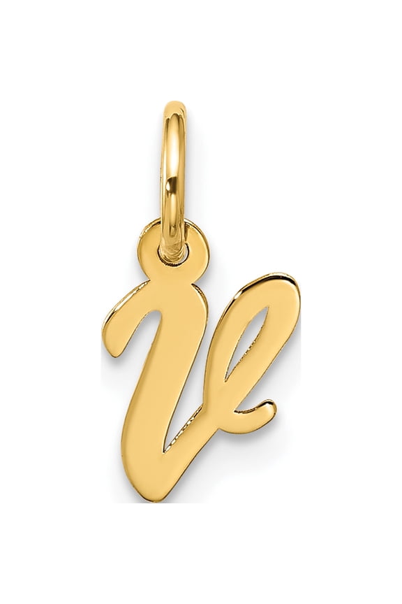 10K Yellow Gold Small Script Initial V Charm