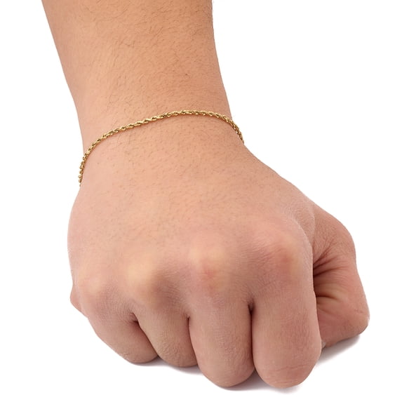 10K Yellow Gold Solid Diamond Cut Rope Chain Bracelet (1.5mm, 7")