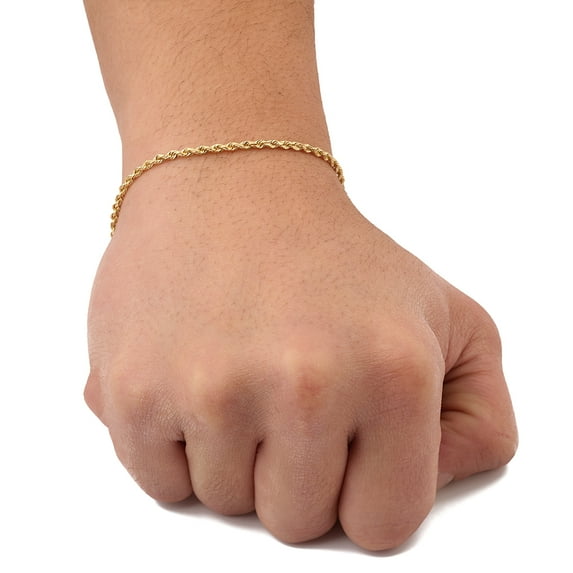 10K Yellow Gold Solid Diamond Cut Rope Chain Bracelet (2mm, 7.5")