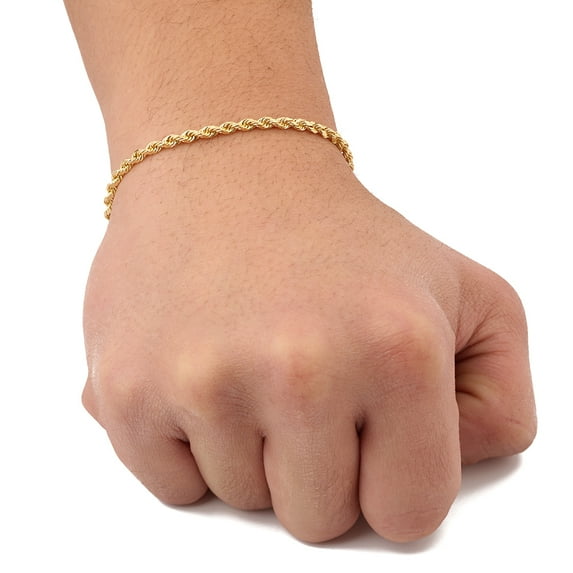 10K Yellow Gold Solid Diamond Cut Rope Chain Bracelet (3mm, 7")