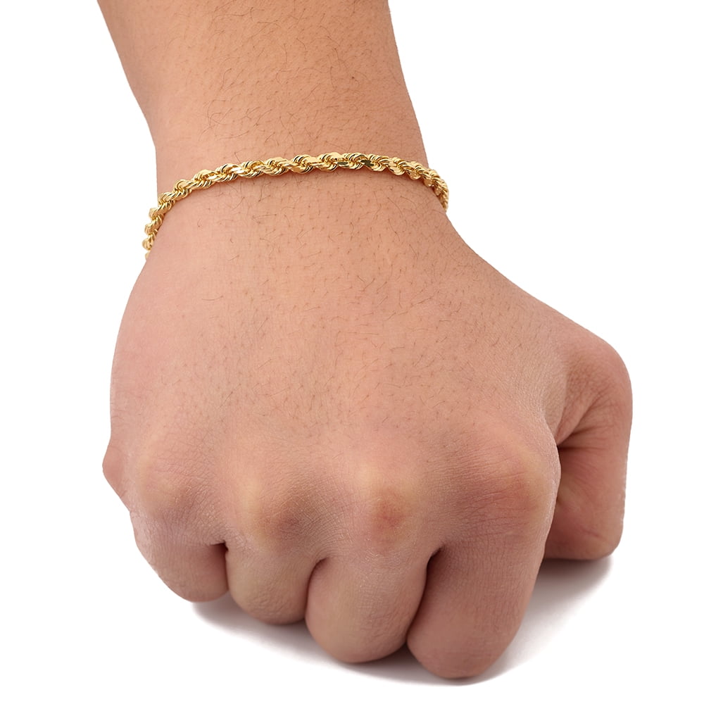 10K Yellow Gold Solid Diamond Cut Rope Chain Bracelet 4mm 7