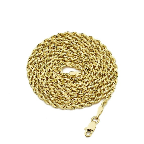 10K Yellow Gold Solid Diamond Cut Rope Chain Necklace (2.5mm, 28")