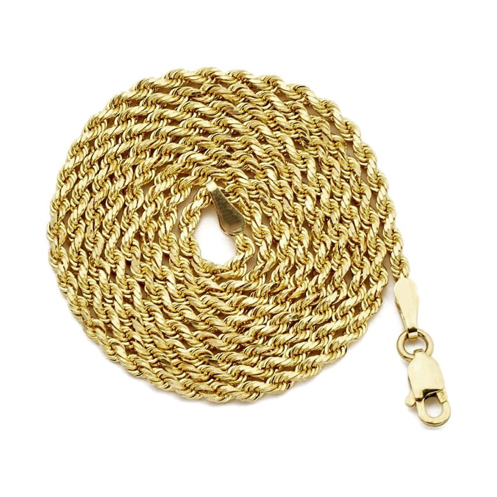 10K Yellow Gold Solid Diamond Cut Rope Chain Necklace (2mm, 20