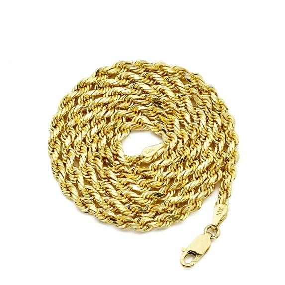 10K Yellow Gold Solid Diamond Cut Rope Chain Necklace (3.5mm, 30")