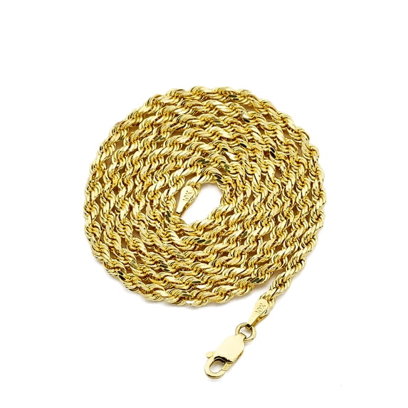10K Yellow Gold Solid Diamond Cut Rope Chain Necklace (3mm, 24")