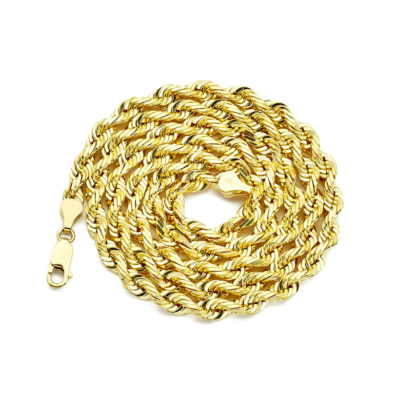10K Yellow Gold Solid Diamond Cut Rope Chain Necklace (6mm, 24