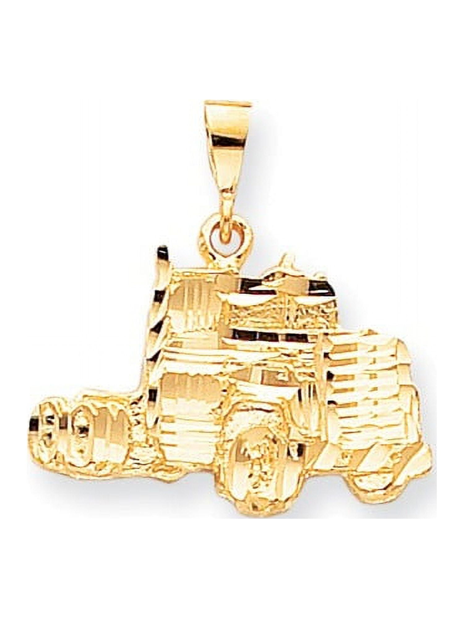 10K Yellow Gold Solid DiamondCut Semi Truck Charm (25mm x 28mm