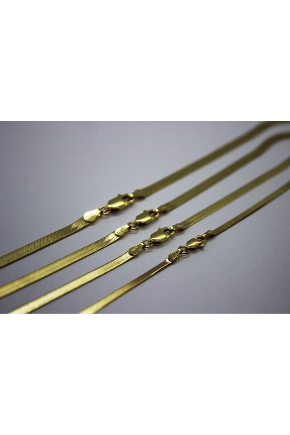10K Yellow Gold Solid High Polish Herringbone Chain Necklace