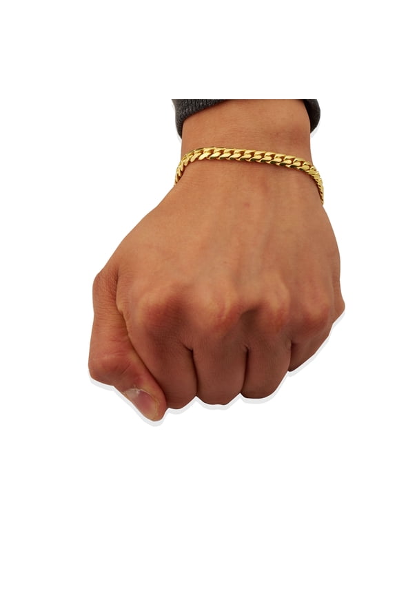 10K Yellow Gold Solid Miami Cuban Link Chain Bracelet (6mm, 7")