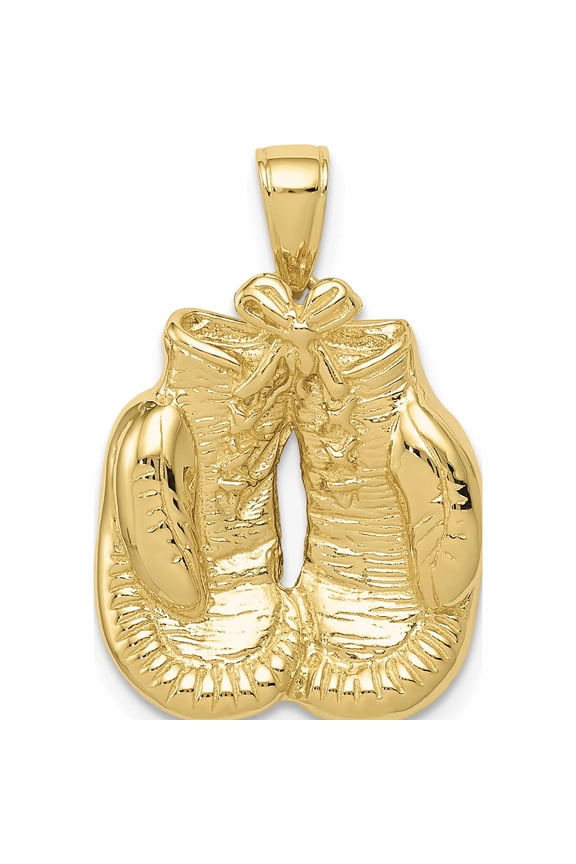 10K Yellow Gold Solid Polished Open-Backed Boxing Gloves Pendant