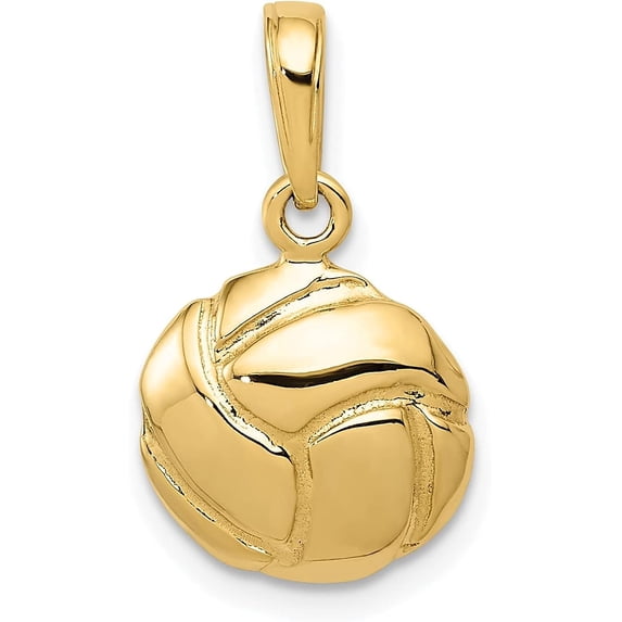 10K Yellow Gold Solid Satin Diamond -Cut Volleyball Charm - 10mm
