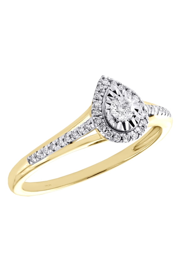 10K Yellow Gold Solitaire Diamond Teardrop Halo Bypass Engagement Ring 0.20 Tcw