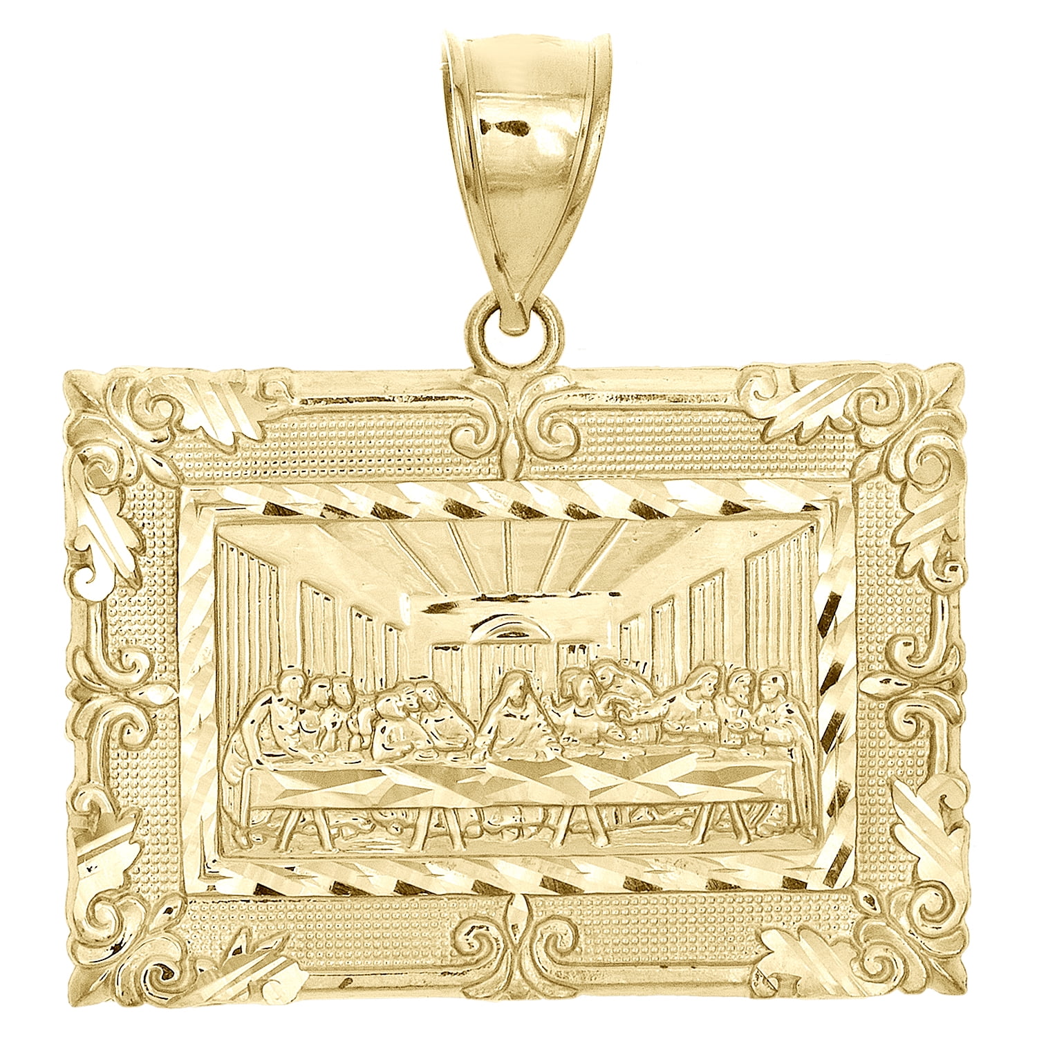 10K Yellow Gold Square Frame Last Supper Religious Pendant