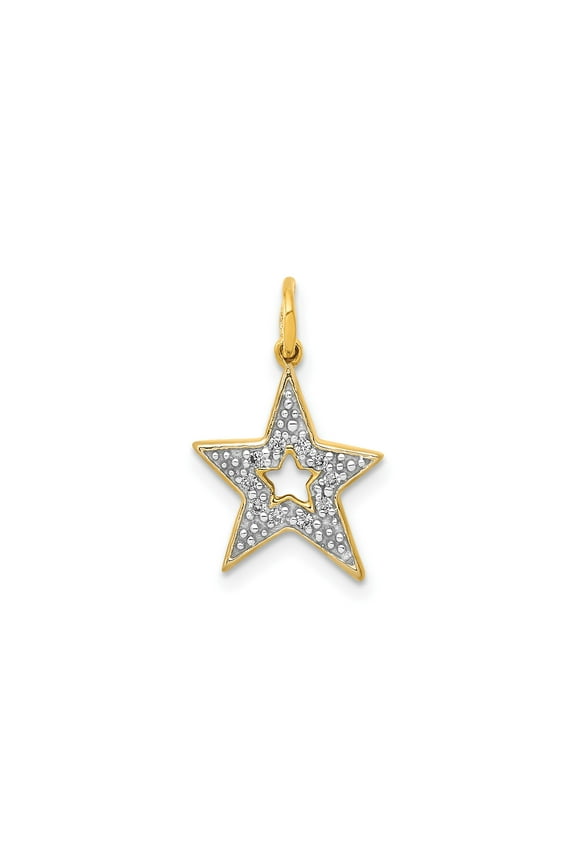10K Yellow Gold Star Pendant Necklace for Women with Cutout Design, White Accents, Diamond Like Details, Celestial Symbol of Inspiration and Aspiration, Fashion Jewelry Statement