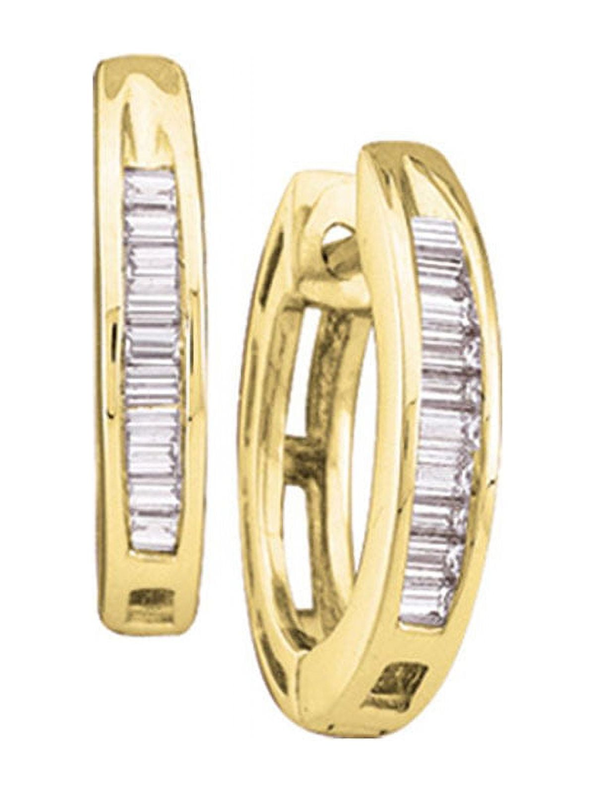 10K Yellow Gold Stunning Baguette Diamond Huggie Stylish Hoop Earrings ...