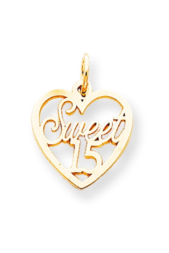 10K Yellow Gold Sweet 15 in Heart Charm Birthday