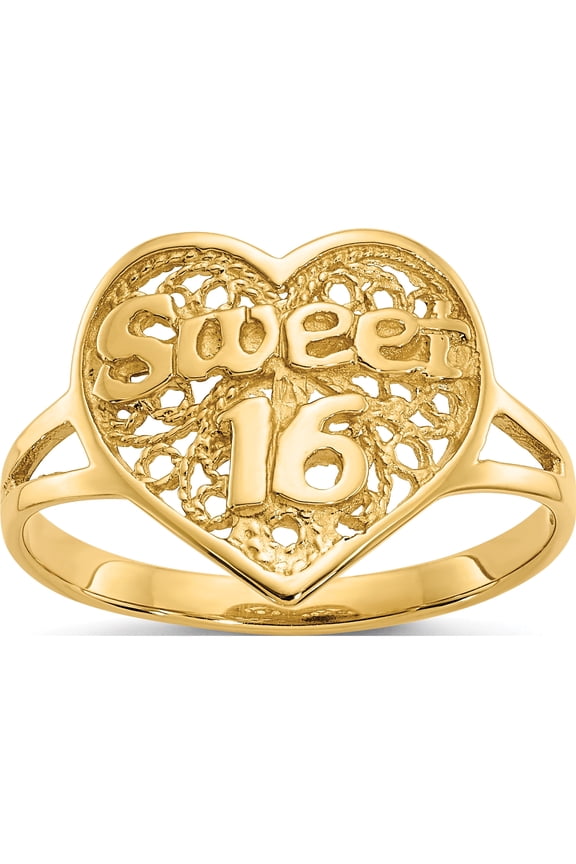 10K Yellow Gold Sweet 16 Heart Ringsize 6 (Width 2 To 6) - Jbsp
