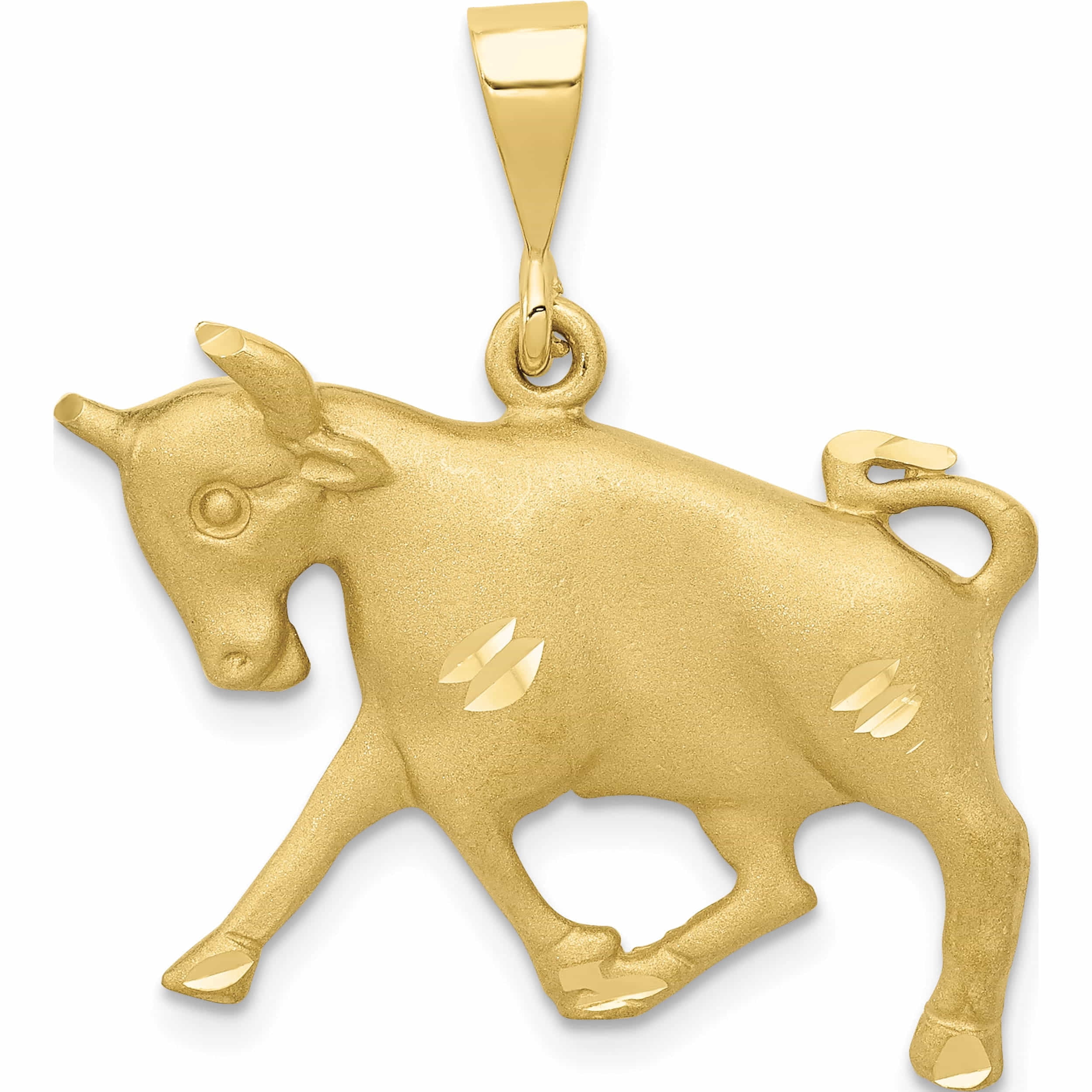 Taurus Charm Jewelry by Sweet Pea 10K Yellow Gold Large Satin Diamond-cut Taurus ...