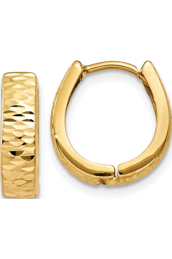 10K Gold Textured and Polished Hinged Hoop Earrings