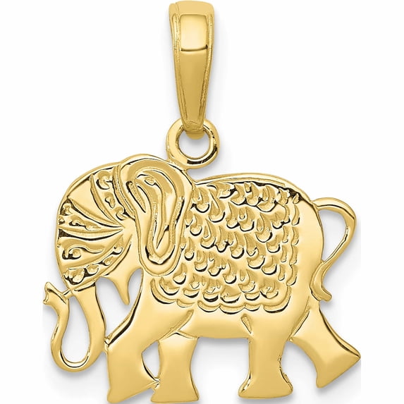 10K Yellow Gold Textured Elephant Pendant (19 X 16) Made In Peru -Jewelry By Sweet Pea