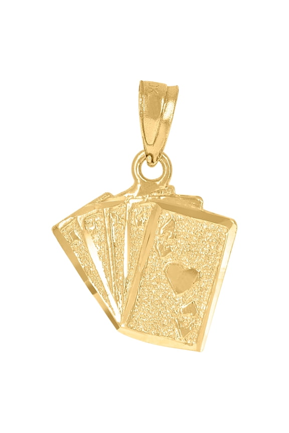 10K Yellow Gold Textured Mens Ace Of Hearts Cards Gambling Charm Pendant