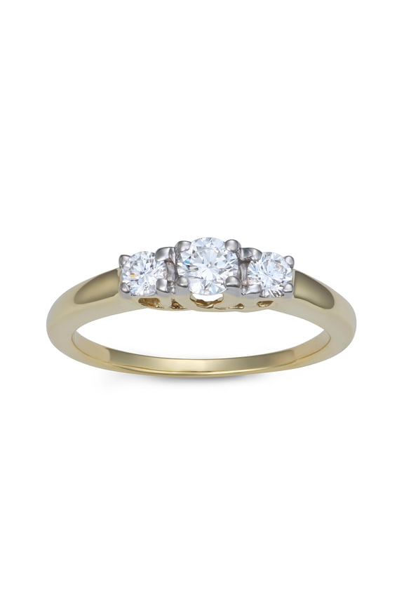 10K Yellow Gold Three-Stone Lab Grown Diamond Ring- Classic Trio Setting Engagement Band for Women, F-G, 0.5 Carat TW, (Ring Size : 6)
