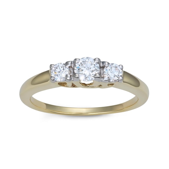 10K Yellow Gold Three-Stone Lab Grown Diamond Ring- Classic Trio Setting Engagement Band for Women, F-G, 0.5 Carat TW, (Ring Size : 7)