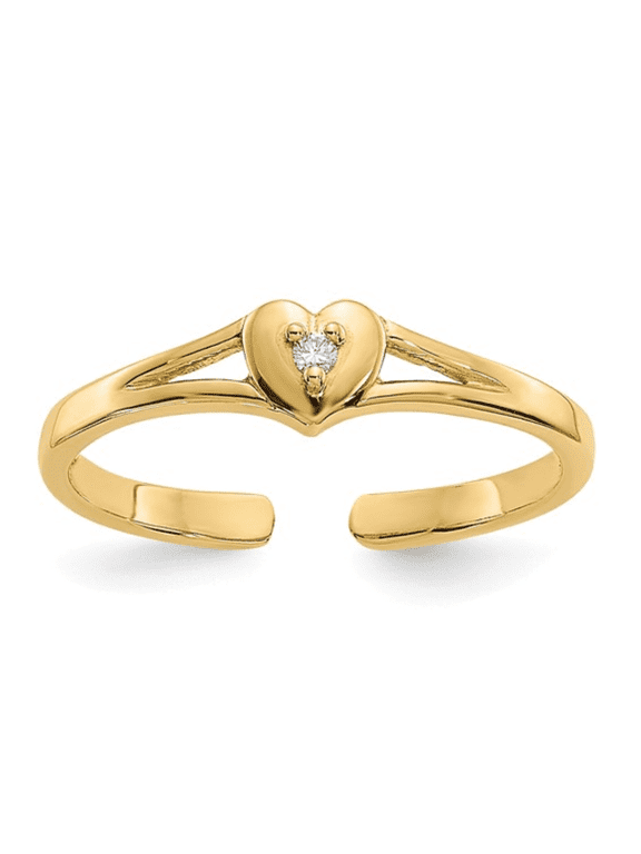 Diamond Heart Toe Ring in 10K Solid Yellow Gold Polished Finish for Women