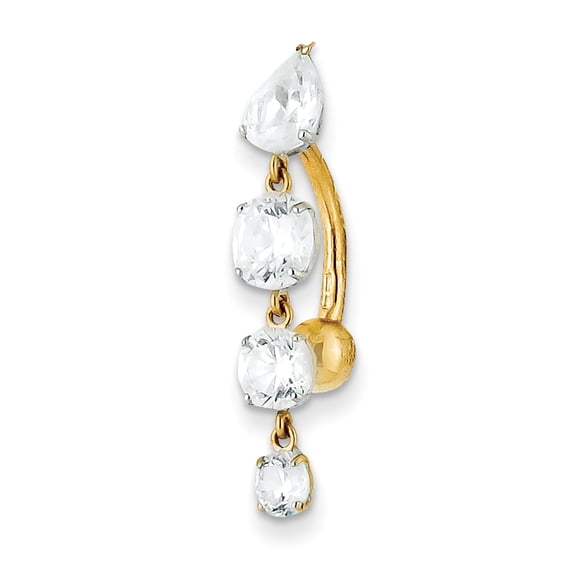 10K Yellow Gold Tops Down with 4 Dangle Cubic Zirconia Belly Dangle Naval Jewelry