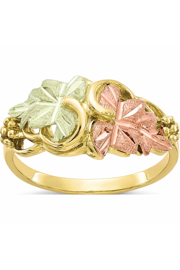 10K and 12K Tri-color Black Hills Gold Grapes and Leaves Ring