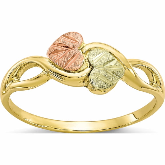 Jewelry by Sweet Pea 10K and 12K Tri-color Black Hills Gold Two Heart Leaves Ring