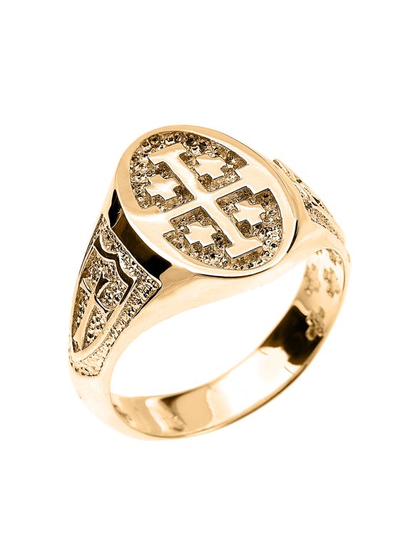 10K Yellow Gold Tri-Color Gold Jerusalem Cross Unisex Ring- Size 4.5