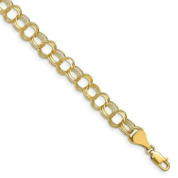 10K Yellow Gold Triple Link Charm 7 in. Bracelet
