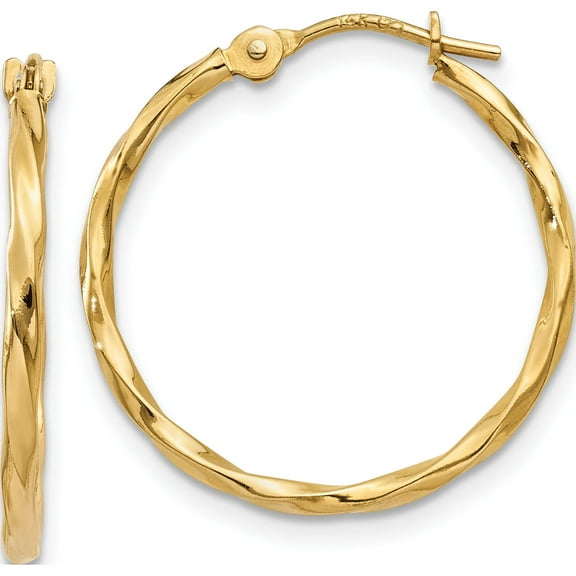 10K Yellow Gold Twist Hoop Earrings (Width 19.2) (Length 15) - Jbsp