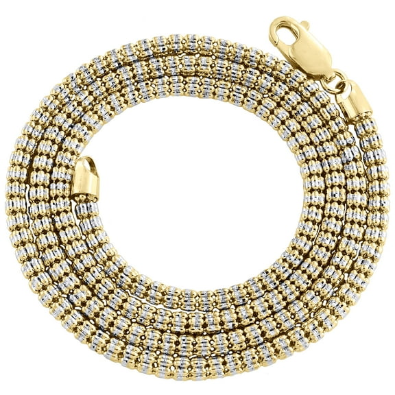 10K Yellow Gold Two Tone 3.50mm Diamond Cut Ice Chain Bead Necklace 18 Inches