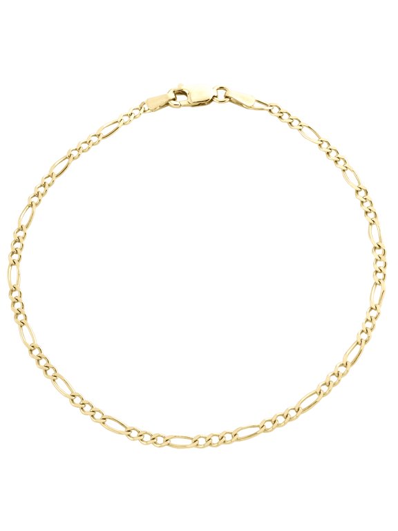 10K Yellow Gold Unisex 2mm Plain Solid Figaro Link Bracelet / Anklet 7 Inch