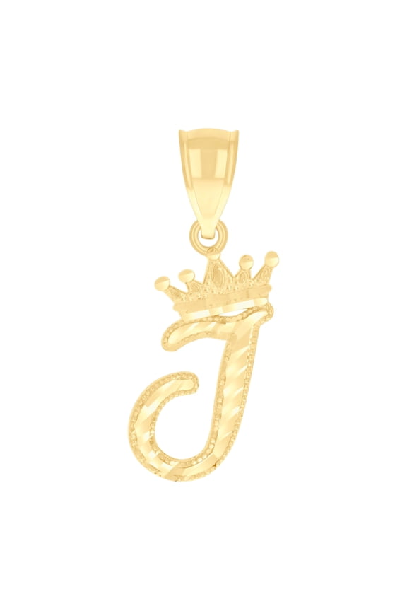 10K Yellow Gold Unisex Crown I Alphabet Initial Charm Pendant