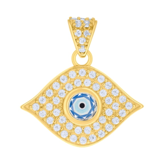 10K Yellow Gold Unisex Cubic-Zirconia Enameled Evil Eye Good Luck Charm Pendant